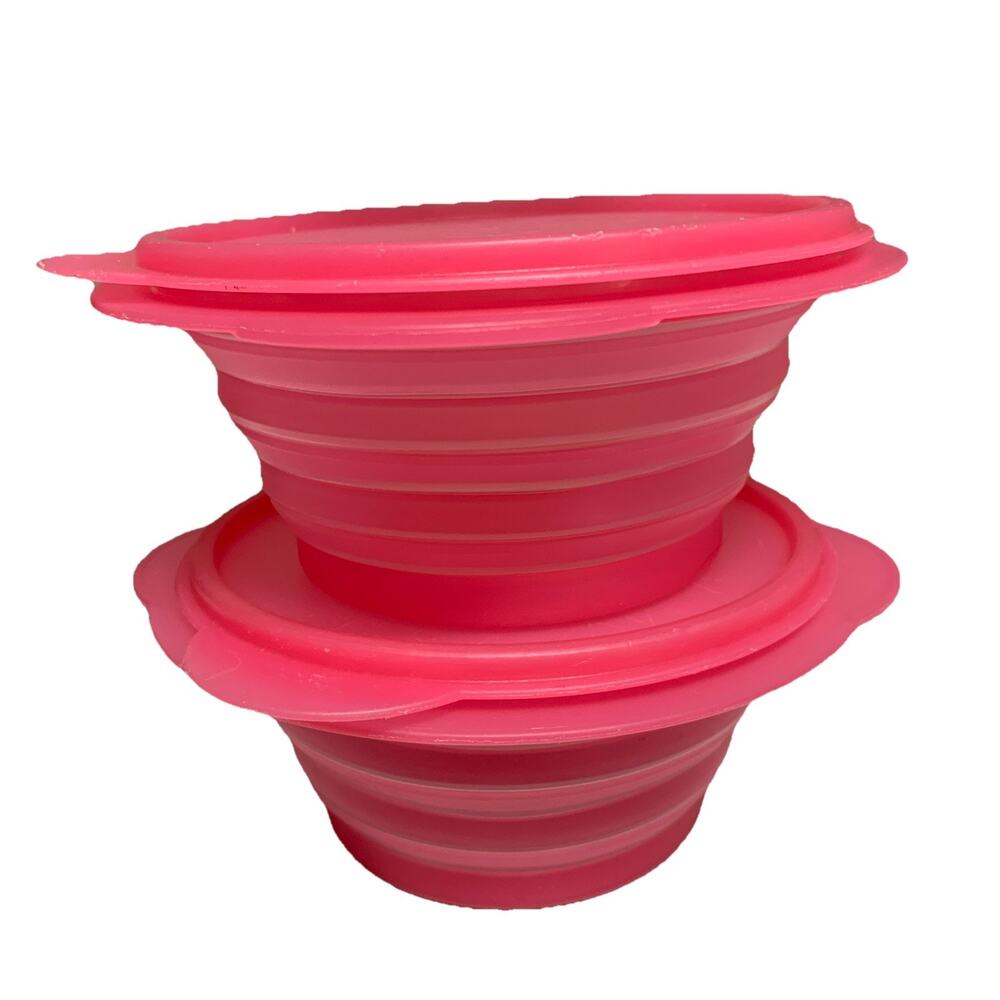 Set Of 2 Tupperware Flat Out Collapsible Container 3 Cup Pink